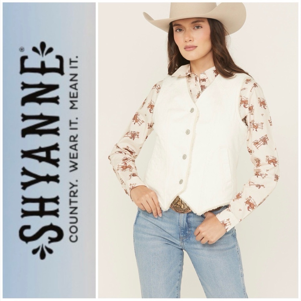Shyanne Vest Women's Sherpa Lined Button-Down Denim Vest ~Cream Western Vest NWT